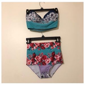 NWOT Custom Made Floral Print Swim Suit